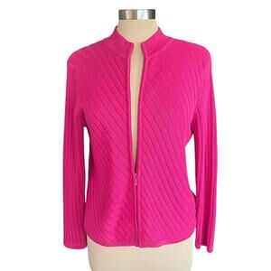 Talbots Fuchsia Pink Full Zip Sweater Cardigan Size SMALL Ribbed Knit Heavy Knit